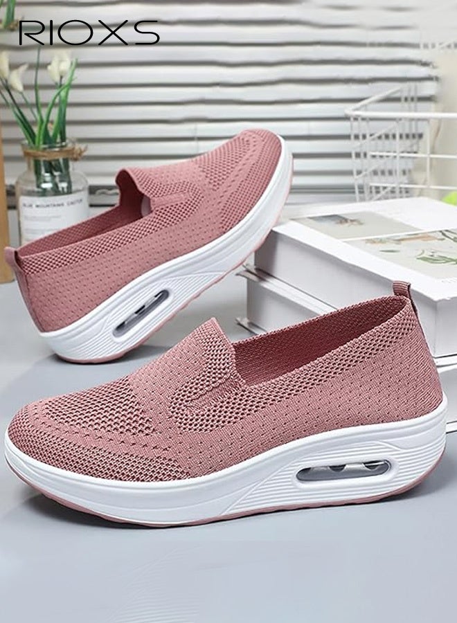 ريوكس حذاء رياضي نسائي عصري، حذاء مشي سهل الارتداء من شبكة قابلة للتنفس، حذاء خفيف ومريح للفتيات، حذاء رياضي عصري بمقدمة مستديرة للارتداء اليومي، الجري، الركض، الأنشطة الخارجية والملابس الترفيهية، لون وردي - Image 2